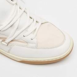 Saint Laurent White/Silver Leather and Nylon Ski High Top Sneakers Size 39.5