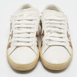 Saint Laurent White/Gold Leather Star Court Classic California Sneakers Size 40