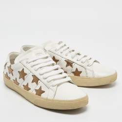 Saint Laurent White/Gold Leather Star Court Classic California Sneakers Size 40