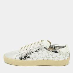 Saint Laurent Silver/White Leather Star Alpha Low Top Sneakers Size 38