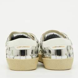 Saint Laurent Silver/White Leather Star Alpha Low Top Sneakers Size 38