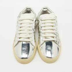Saint Laurent Silver/White Leather Star Alpha Low Top Sneakers Size 38