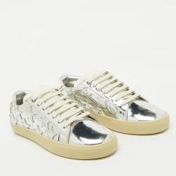 Saint Laurent Silver/White Leather Star Alpha Low Top Sneakers Size 38