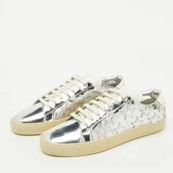 Saint Laurent Silver/White Leather Star Alpha Low Top Sneakers Size 38