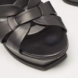 Saint Laurent Black Leather Tribute Platform Ankle Strap Sandals Size 41