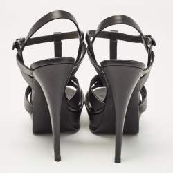 Saint Laurent Black Leather Tribute Platform Ankle Strap Sandals Size 41