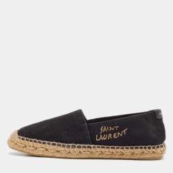 Saint Laurent Black Canvas Embroidered Espadrille Flats Size 36