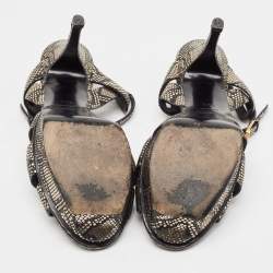 Saint Laurent Black/Gold Textured Leather Tribute Sandals Size 39.5