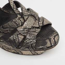 Saint Laurent Black/Gold Textured Leather Tribute Sandals Size 39.5