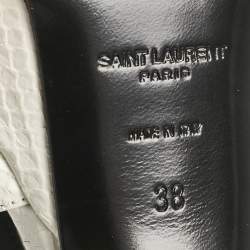 Saint Laurent White Python Embossed Leather Platform T Strap Sandals Size 38