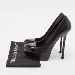 Saint Laurent Black Leather and Patent Leather Tribtoo Platform Pumps Size 40
