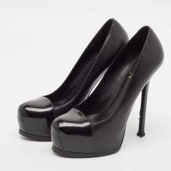 Saint Laurent Black Leather and Patent Leather Tribtoo Platform Pumps Size 40