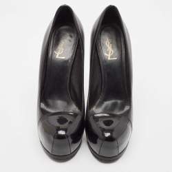 Saint Laurent Black Leather and Patent Leather Tribtoo Platform Pumps Size 40