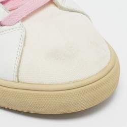 Saint Laurent Off White/Pink Canvas and Leather Andy Low Top Sneakers Size 38.5