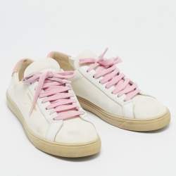 Saint Laurent Off White/Pink Canvas and Leather Andy Low Top Sneakers Size 38.5