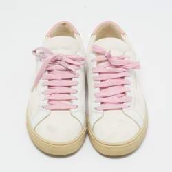 Saint Laurent Off White/Pink Canvas and Leather Andy Low Top Sneakers Size 38.5