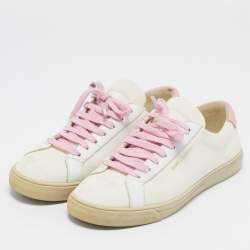 Saint Laurent Off White/Pink Canvas and Leather Andy Low Top Sneakers Size 38.5