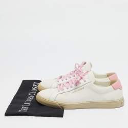 Saint Laurent Off White/Pink Canvas and Leather Andy Low Top Sneakers Size 38.5