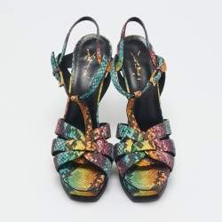 Saint Laurent Multicolor Python Embossed Leather Tribute Sandals Size 39.5
