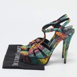 Saint Laurent Multicolor Python Embossed Leather Tribute Sandals Size 39.5