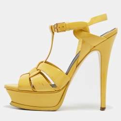Saint Laurent Yellow Patent Leather Tribute Platform Sandals Size 35