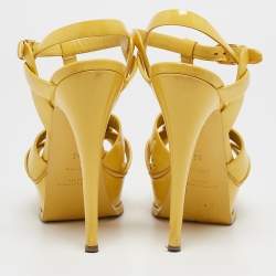Saint Laurent Yellow Patent Leather Tribute Platform Sandals Size 35