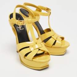 Saint Laurent Yellow Patent Leather Tribute Platform Sandals Size 35
