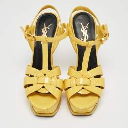 Saint Laurent Yellow Patent Leather Tribute Platform Sandals Size 35
