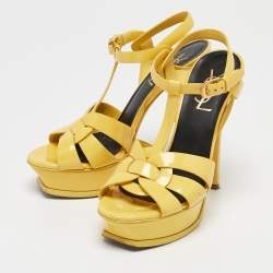 Saint Laurent Yellow Patent Leather Tribute Platform Sandals Size 35