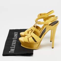 Saint Laurent Yellow Patent Leather Tribute Platform Sandals Size 35