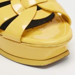 Saint Laurent Yellow Patent Leather Tribute Platform Sandals Size 35