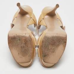 Saint Laurent Beige Patent Leather Tribute Platform Sandals Size 38.5