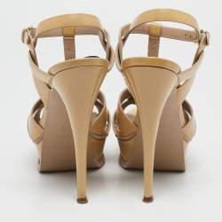 Saint Laurent Beige Patent Leather Tribute Platform Sandals Size 38.5