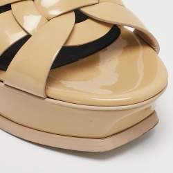 Saint Laurent Beige Patent Leather Tribute Platform Sandals Size 38.5