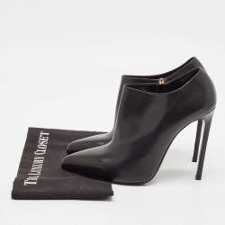 Saint Laurent Black Leather Pointed Toe Ankle Length Boots Size 40