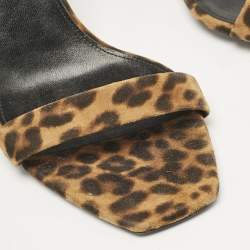 Saint Laurent Brown Leopard Print Suede Ankle Strap Sandals Size 42