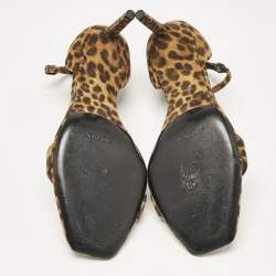 Saint Laurent Brown Leopard Print Suede Ankle Strap Sandals Size 42