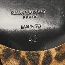 Saint Laurent Brown Leopard Print Suede Ankle Strap Sandals Size 42