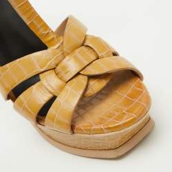 Saint Laurent Yellow Croc Embossed Leather Tribute Platform Sandals Size 38