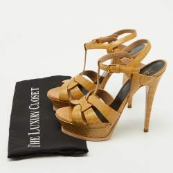 Saint Laurent Yellow Croc Embossed Leather Tribute Platform Sandals Size 38