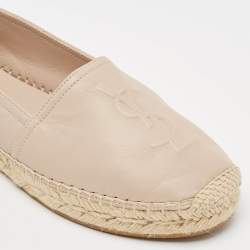 Saint Laurent Beige Leather Cassandre Espadrille Flats Size 35.5