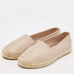 Saint Laurent Beige Leather Cassandre Espadrille Flats Size 35.5