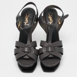 Saint Laurent Grey Leather Tribute Sandals Size 39.5
