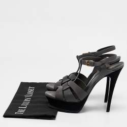 Saint Laurent Grey Leather Tribute Sandals Size 39.5