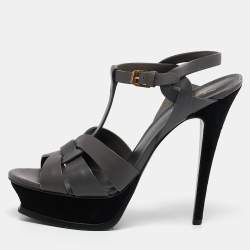 Saint Laurent Grey Leather Tribute Sandals Size 39.5