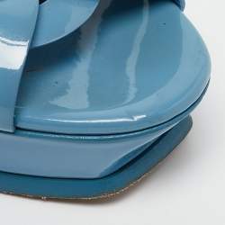 Saint Laurent Blue Patent Leather Tribute Platform Ankle Strap Sandals Size 38