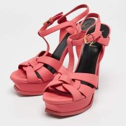 Saint Laurent Pink Leather Tribute Sandals Size 37.5