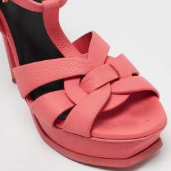 Saint Laurent Pink Leather Tribute Sandals Size 37.5