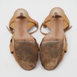 Pre Owned Saint Laurent Beige Patent Leather Tribute Platform Sandals Size 38