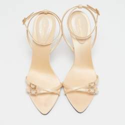 Saint Laurent Cream Satin Gippy Ankle Strap Sandals Size 39